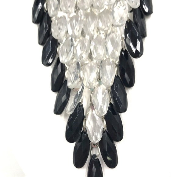 Chain Black Clear Tear Drop Beads Fringe Necklace 20” BIB Statement - Picture 7 of 9